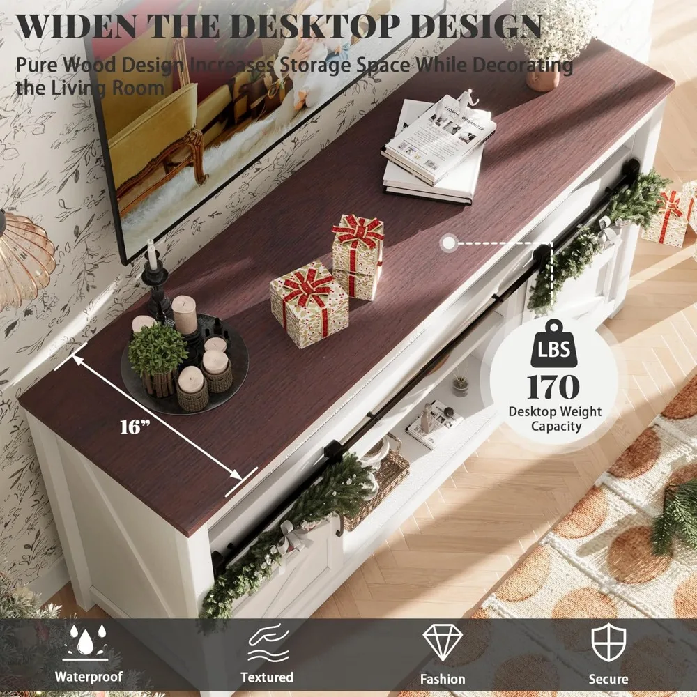 Max 70 TV Electric Fireplace Stand, Entertainment Center with 23 Heat Settings and 12 LED Light Options, White