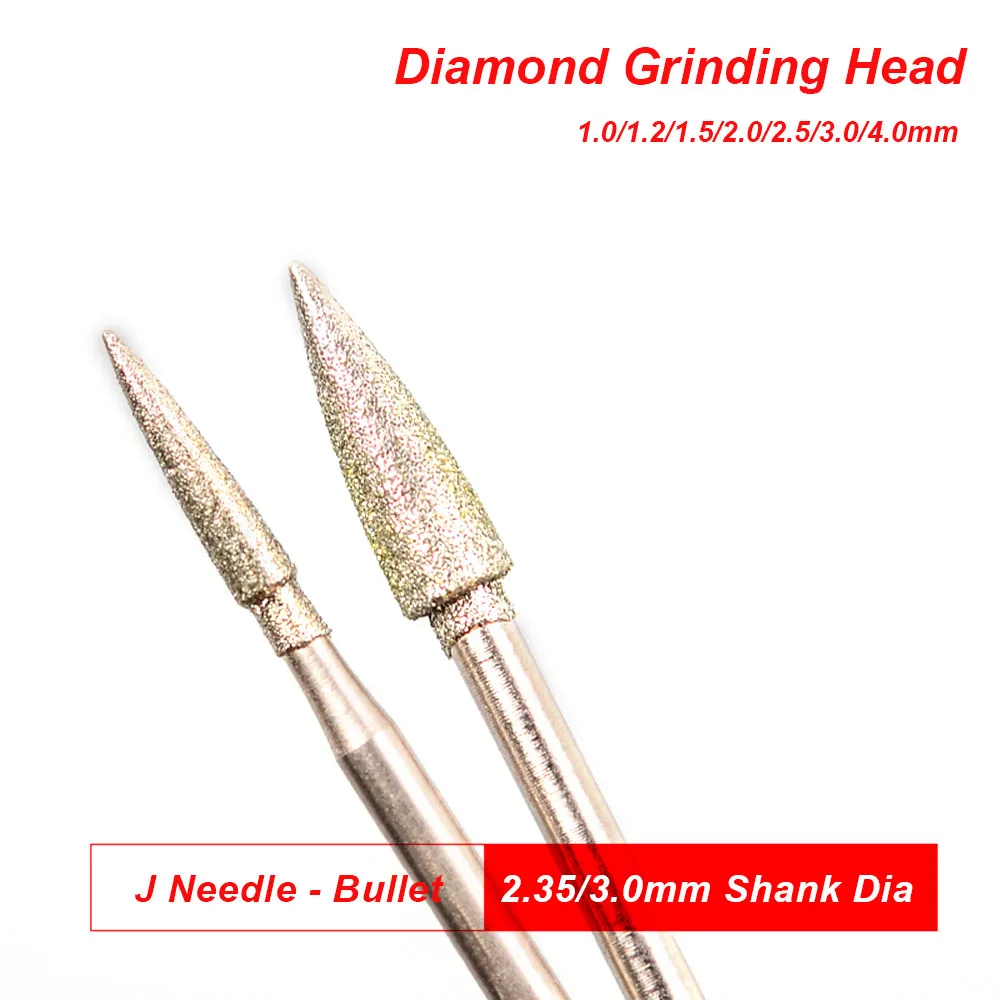 

10Pcs J Needle-Bullet Diamond Grinding Head Mounted Point Bit Burr Polishing Abrasive Tools for Stone Jade Peeling Carving 1-6mm