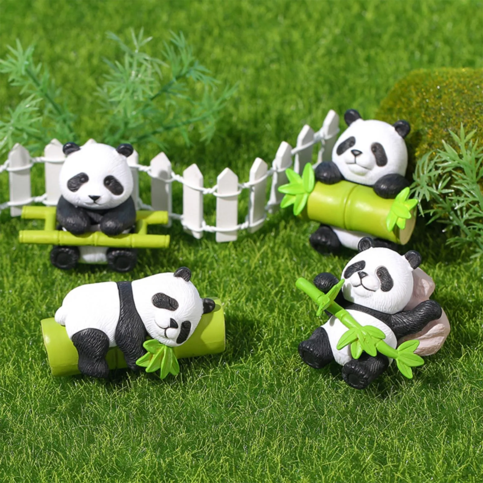 8PCS Panda With Bamboo Statue Realistic Panda Decor DIY Micro Landscape Garden Ornament Cute Brazil Panda Bonsai Decor Accessory