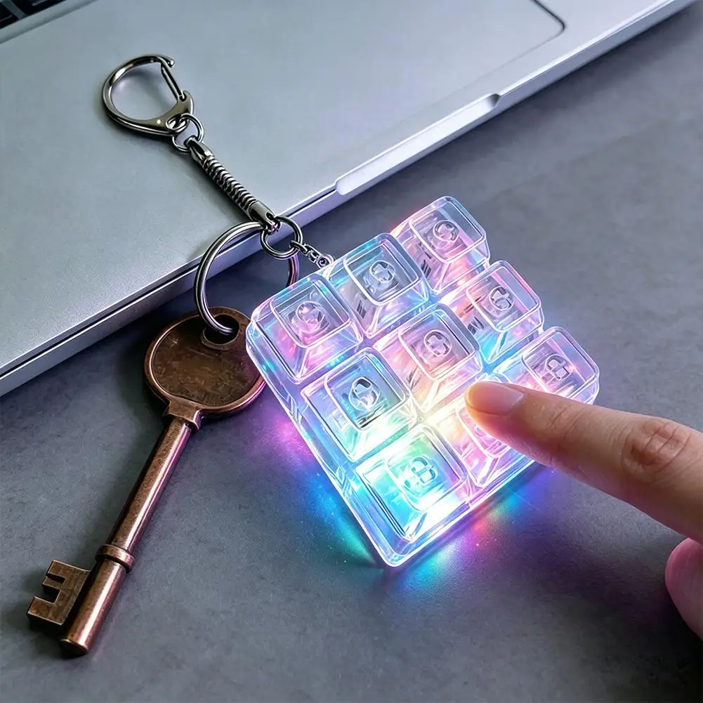 LED Keyboard Fidget Keychain 9 Key Keyboard Toy Transparent Switch Tester Fingertip Gadget Decompression Toys Stress Relief 열쇠고리