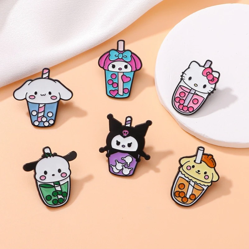 6 قطعة مرحبا كيتي سانريو النمط الياباني الحليب الشاي شارة لطيف كورومي بروش ميلودي ظهره الديكور باشا الكلب الملحقات #2