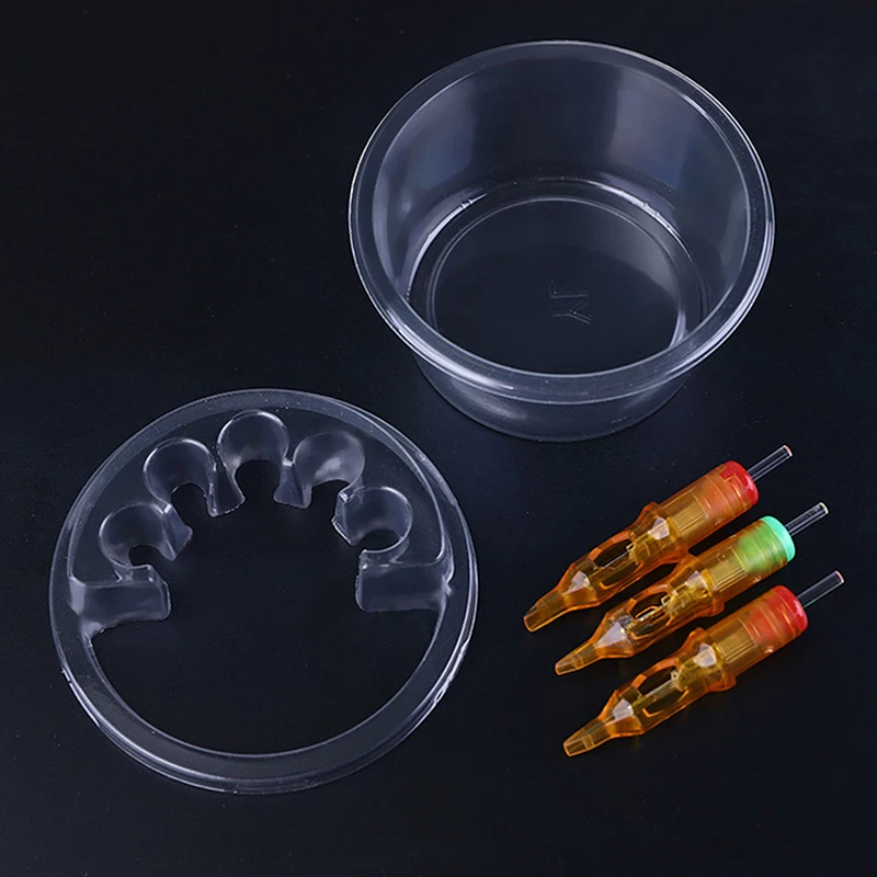 20pcs/box Ink Cartridge Needles Cup Holder Plastic Tray Disposable Tattoo Needles Cleaning Cup For Permanent Makeup Supplies