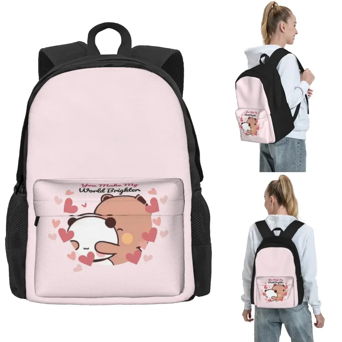 Panda Bear And Brownie True Love Happy Birthday BUBU DUDU Backpack Hot Sale Daypack Large Capacity Kids BookBag for Men Women