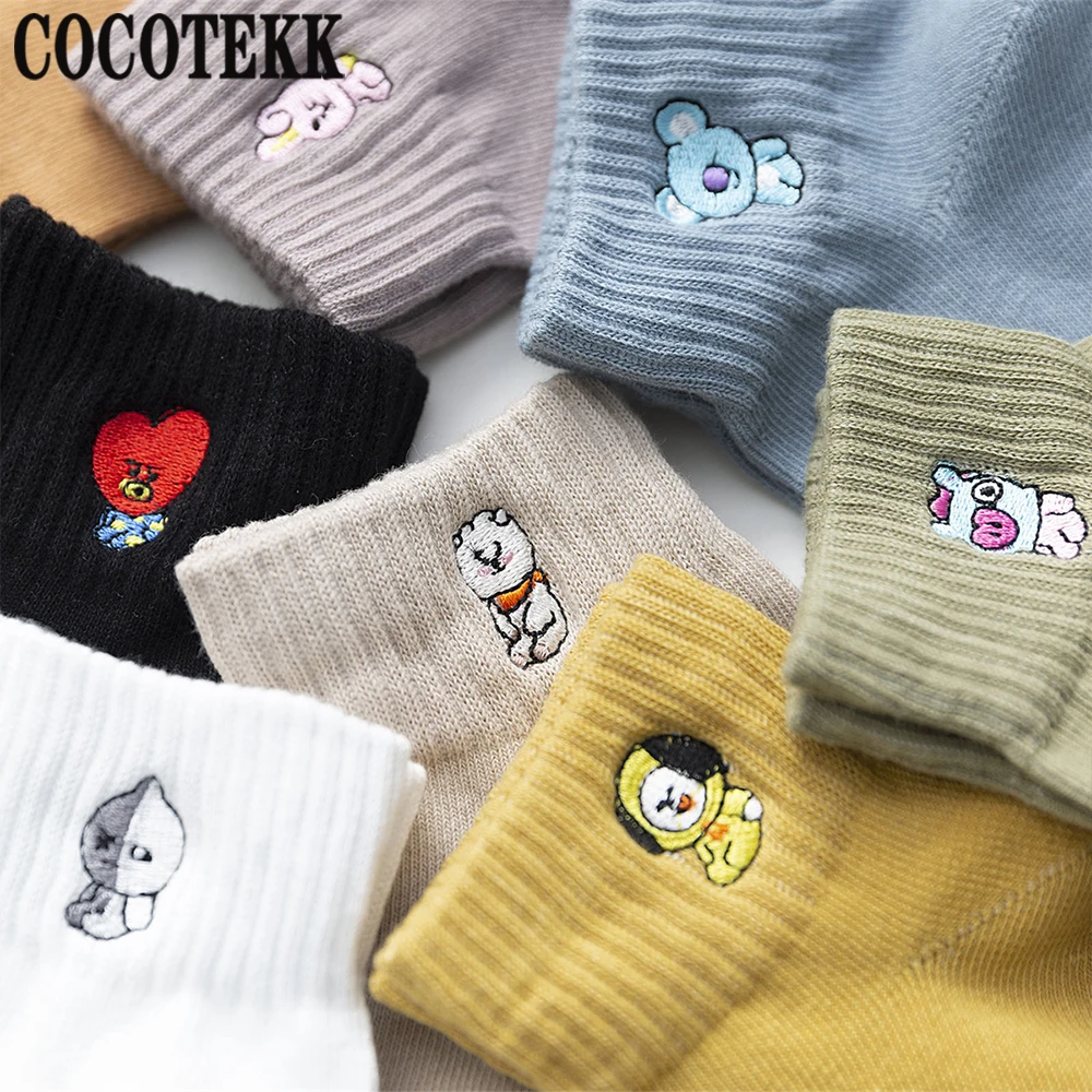 Women Socks Animal Embroidery Kawaii Cute Funny Korean Harajuku Style Cartoon Socks New Hot Summer Spring Soft Home Socks