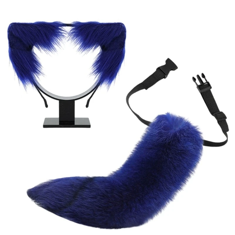 Koty Ucha i Ogon Zestaw Faux Furs Foxes Wolf Ear Held z ogonem Halloween Christmas Cosplay Party Costume Akcesoria