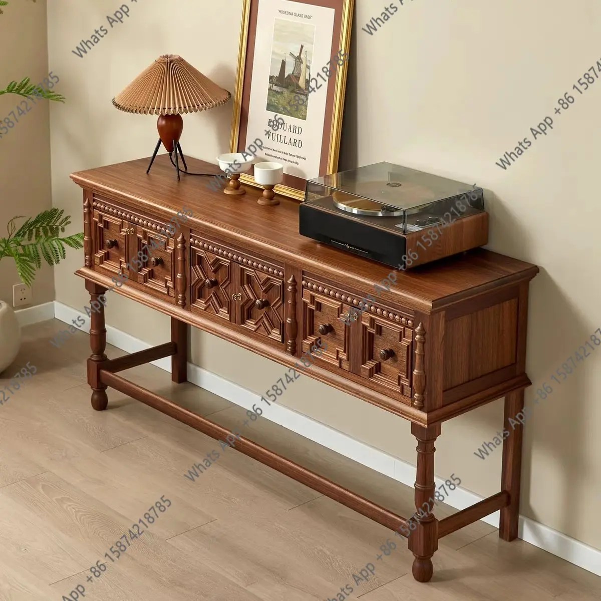 

American solid wood porch cabinet French medieval style living room entry decorative cabinet carved locker