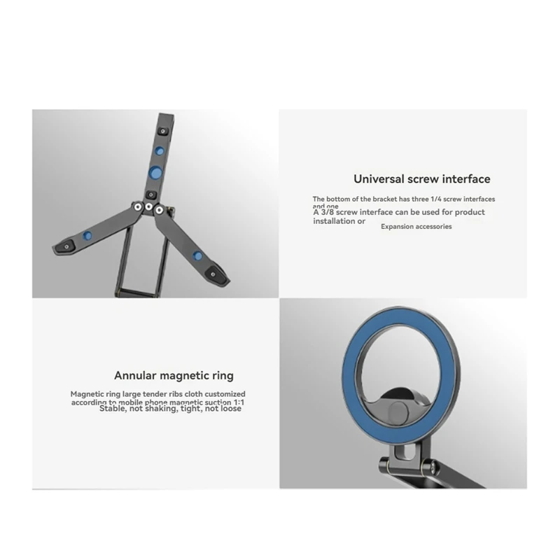 โทรศัพท์แม่เหล็กแบบพับได้ขาตั้งขาตั้งกล้อง Selfie Stick เดสก์ท็อปผู้ถือโทรศัพท์แม่เหล็กสําหรับการถ่ายภาพวิดีโอ Vlog Livestreaming