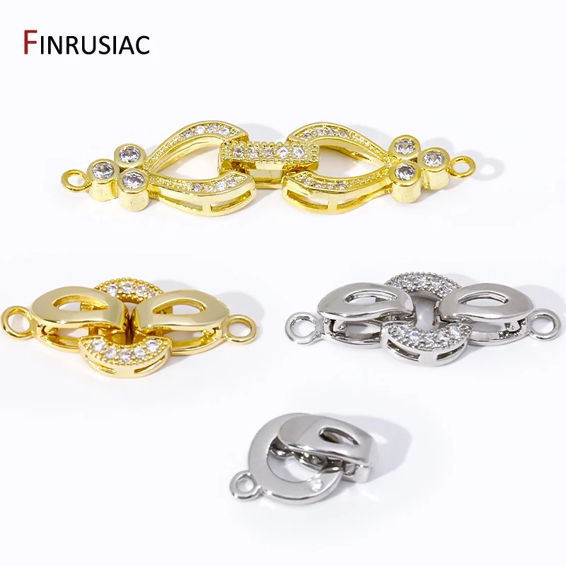 4 Styles 18K Gold Plated Brass Connector Clasps Inlaid Zircon Pearl Clasps Fastener For DIY Necklace Bracelet Making Supplies