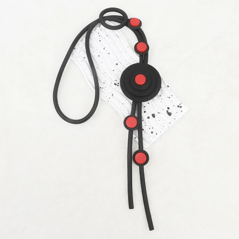 UKEBAY Lange Rote Statement-Halskette für Damen, Boho Handgemachter Gummischmuck, Party- und Festival-Accessoires, Leichte Halskette – Detail 3