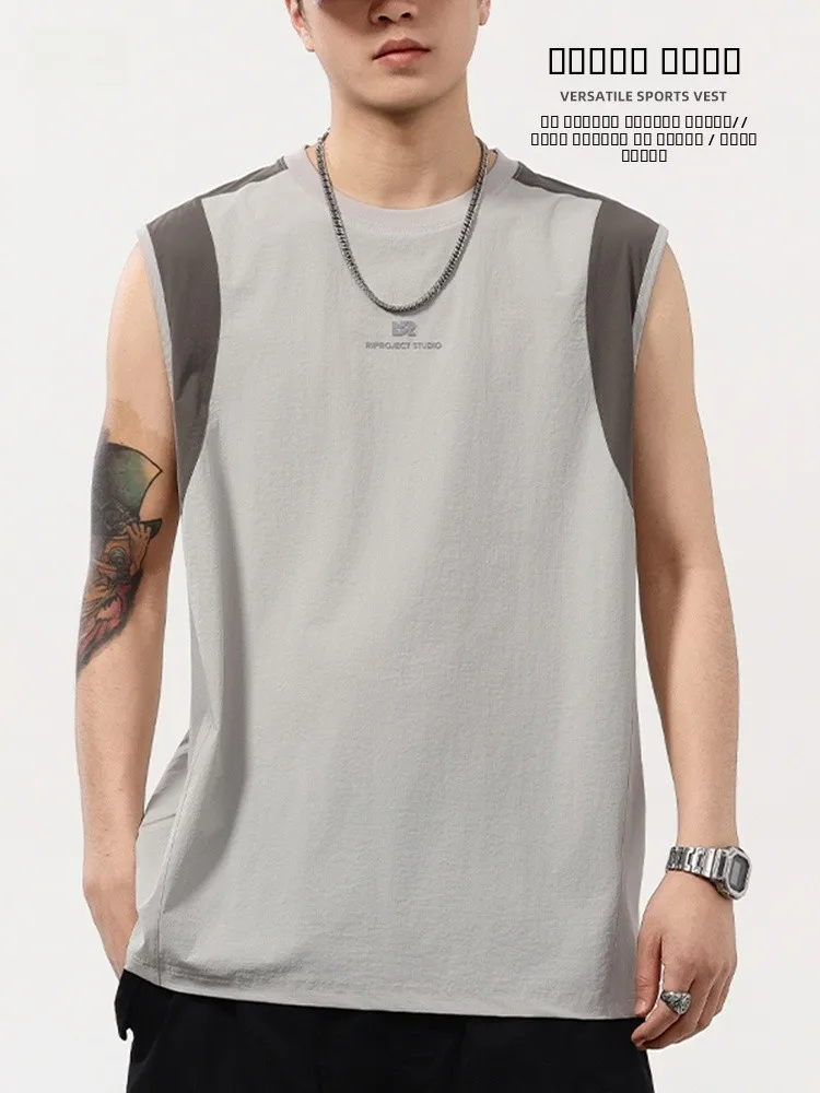 

Men's Fitn Running Tank Top Summer Loose round Ne Svel oulder Pad T-irt Durable Polyester Casual Sportswear