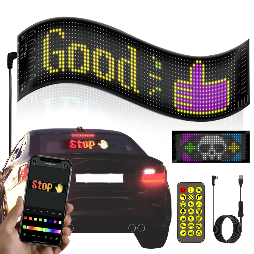 LED Pixel Soft Display, Programmable LED Screen Night Light, APP Control, DIY Text Pattern Animation for Car Window, Store, Game