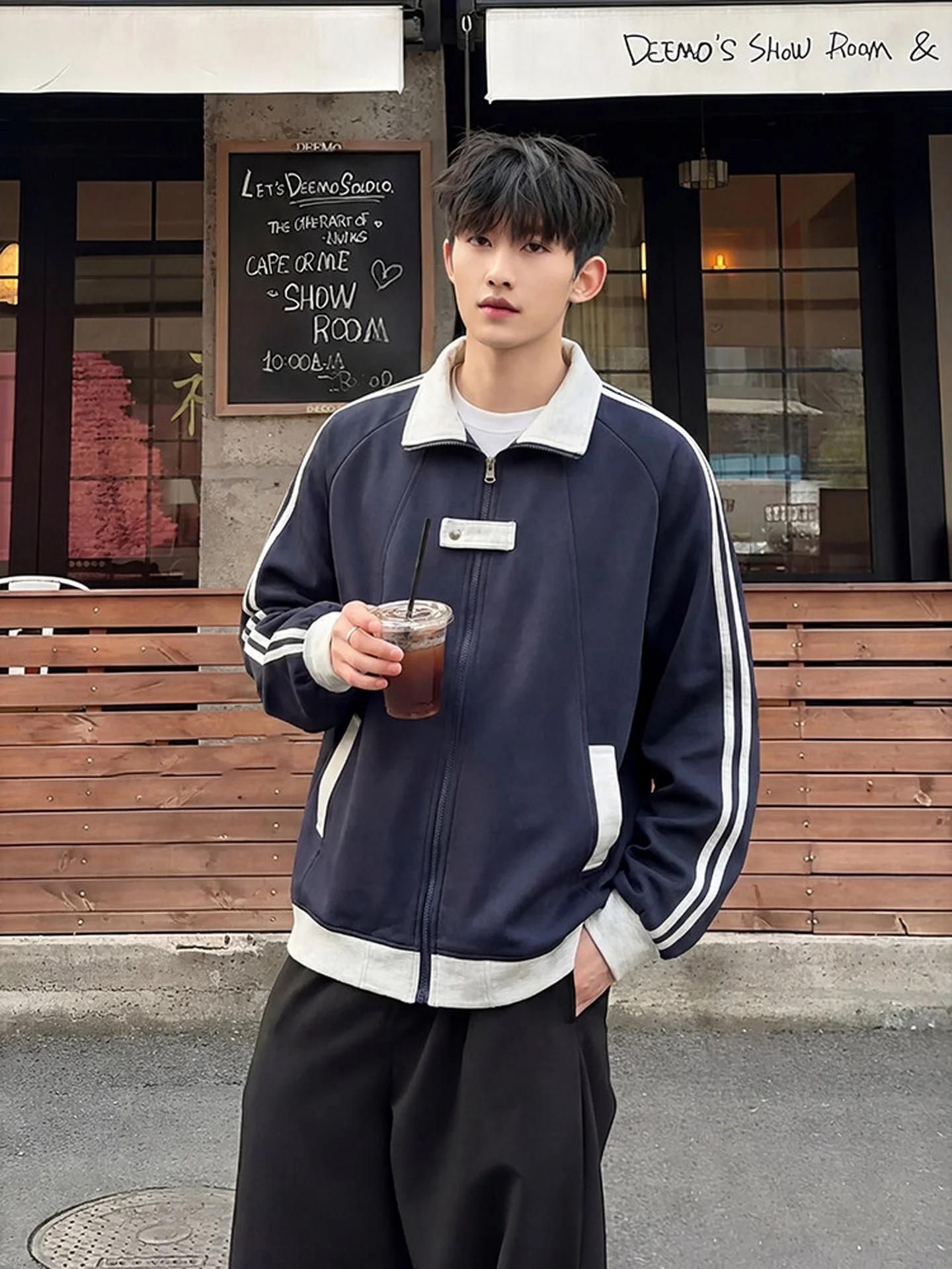 

American Vibe Men's Spring Heavyweight Trendy Striped Sport Jaet Youth Splicing Outerwear Baseball orm Tee Bars