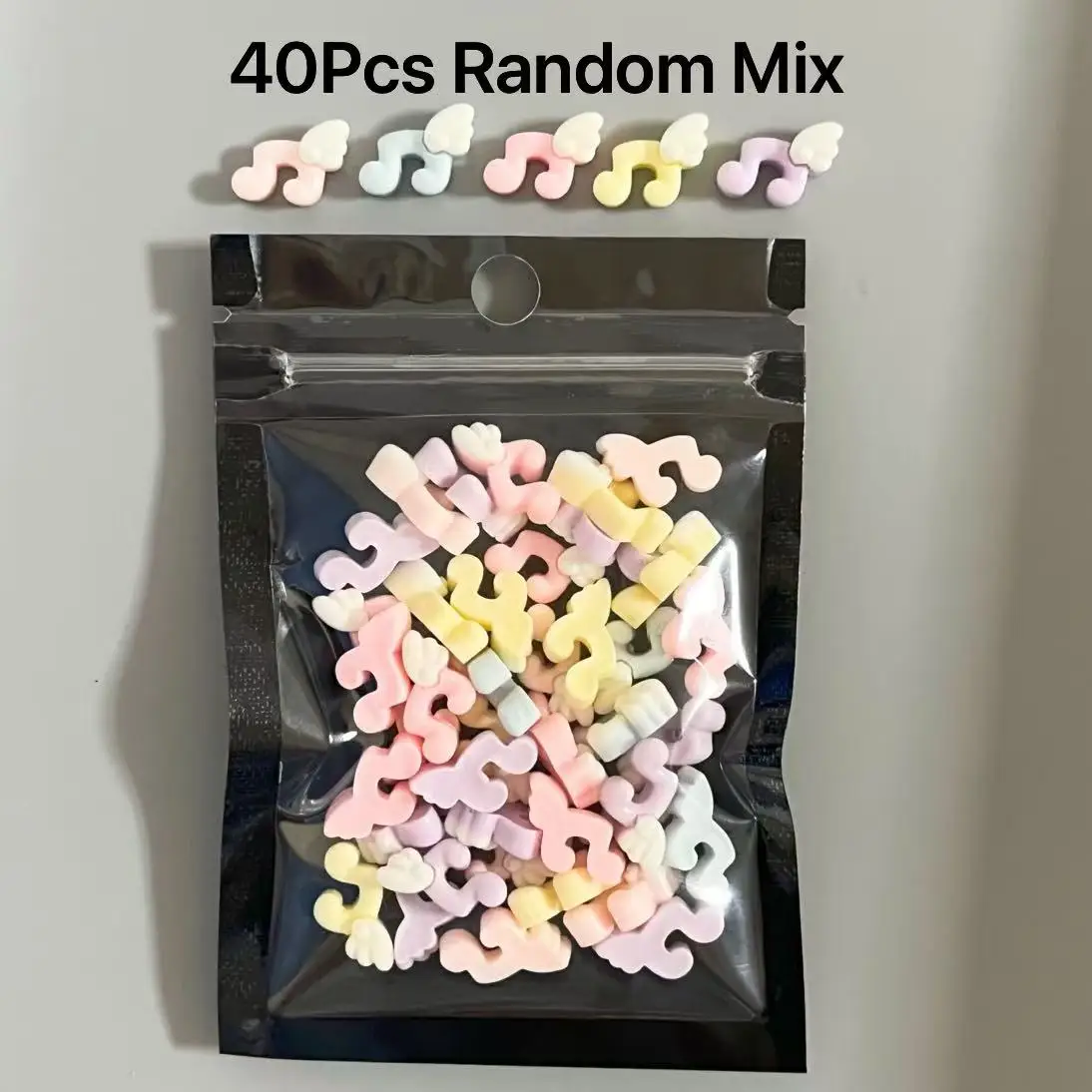 40 Uds mezcla música ocho notas signo fresa fruta arco ala labios corazón te amo Kawai dibujos animados decoración de uñas encantos