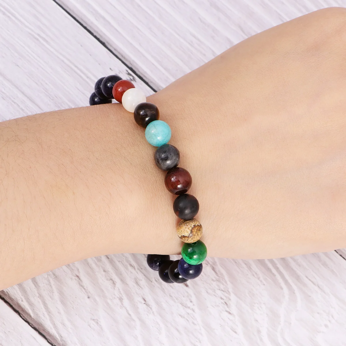 

2pcs Unisex System Bracelet Eight Stone Beads Represent Mercury Earth Jupiter Uranus