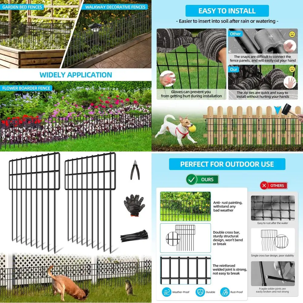 سياج حديقة بطول 27 قدمًا و25 لوحة مع ارتفاع 17 بوصة، وأوتاد معدنية مقاومة للصدأ، وفجوة 1.25 بوصة لتوفير الحيوانات الأليفة في الهواء الطلق