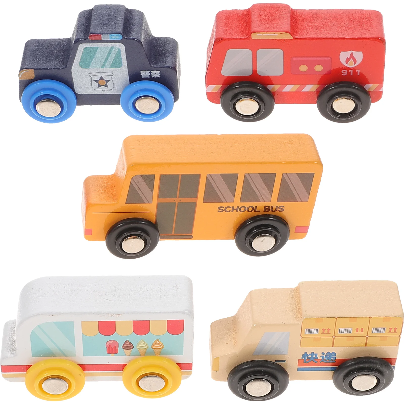 

5 Pcs Wooden Scene Car Kids Vehicle Model Toys Compatible Gifts Small Figurines Child Children’s