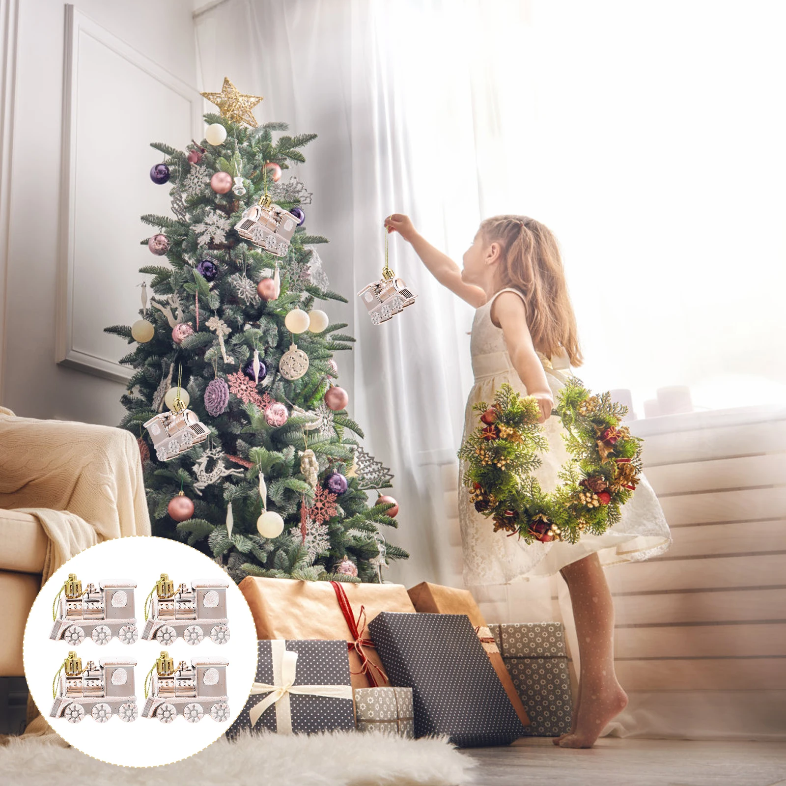 

4 Pcs Car Accessories Christmas Decorations Tree Pendant Train Pendants Vintage Plastic