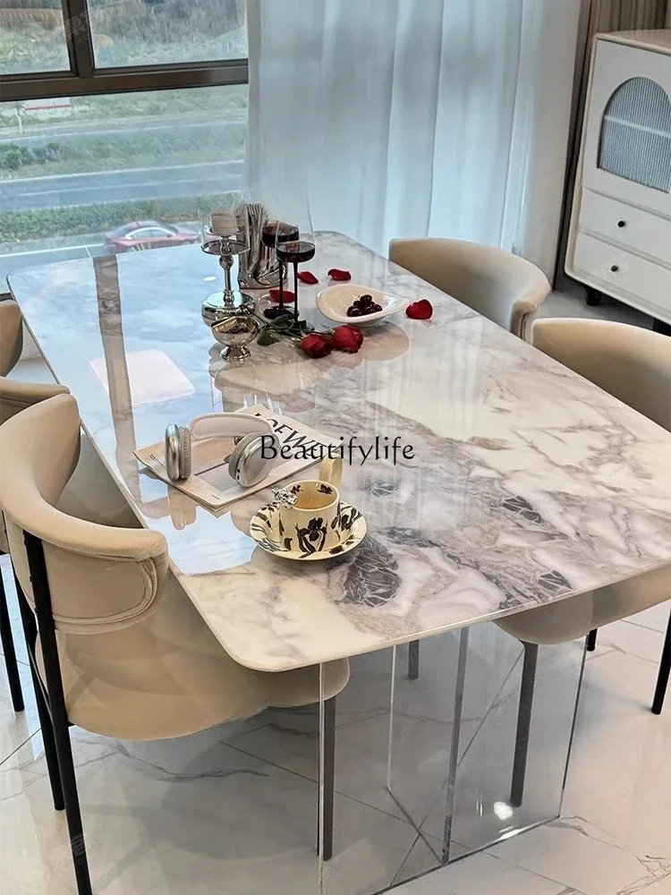 

yj25 Light Luxury Acrylic Floating Marble Dining Table and Chairs High-end Rectangular Luxury Stone Table