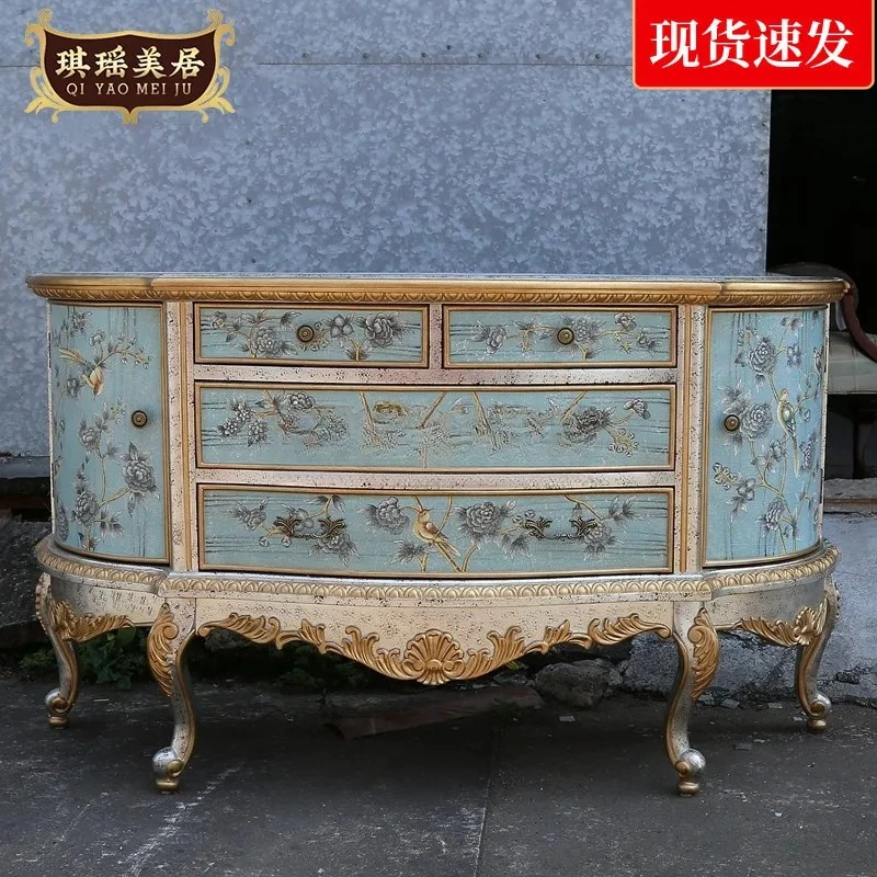 

American solid wood porch cabinet luxury hand-painted flower and bird dining side cabinet living room decorative TV cabinet