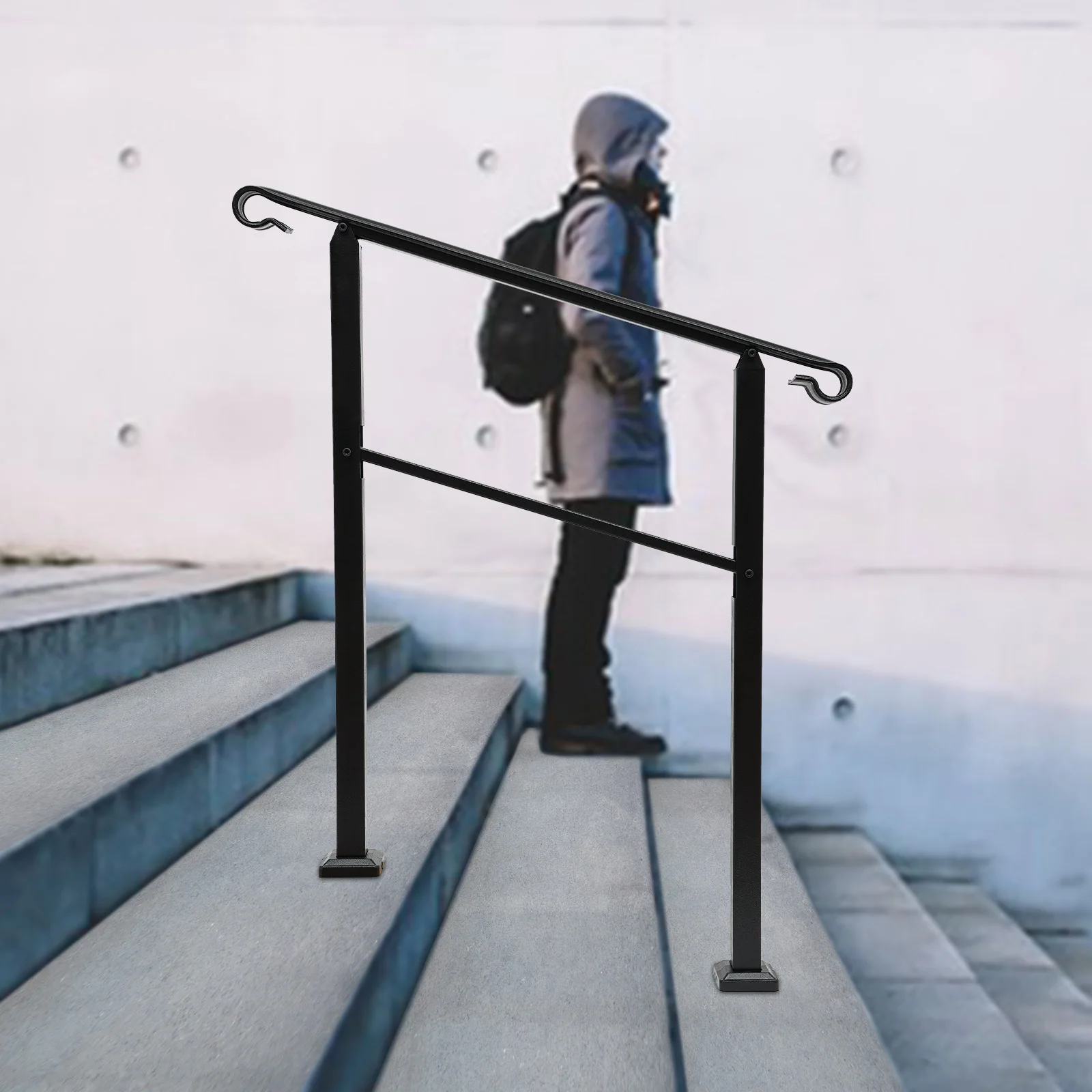 3FT Black Wood Handrail - Outdoor Safety Railing for Stairs & Porches, Quick Install