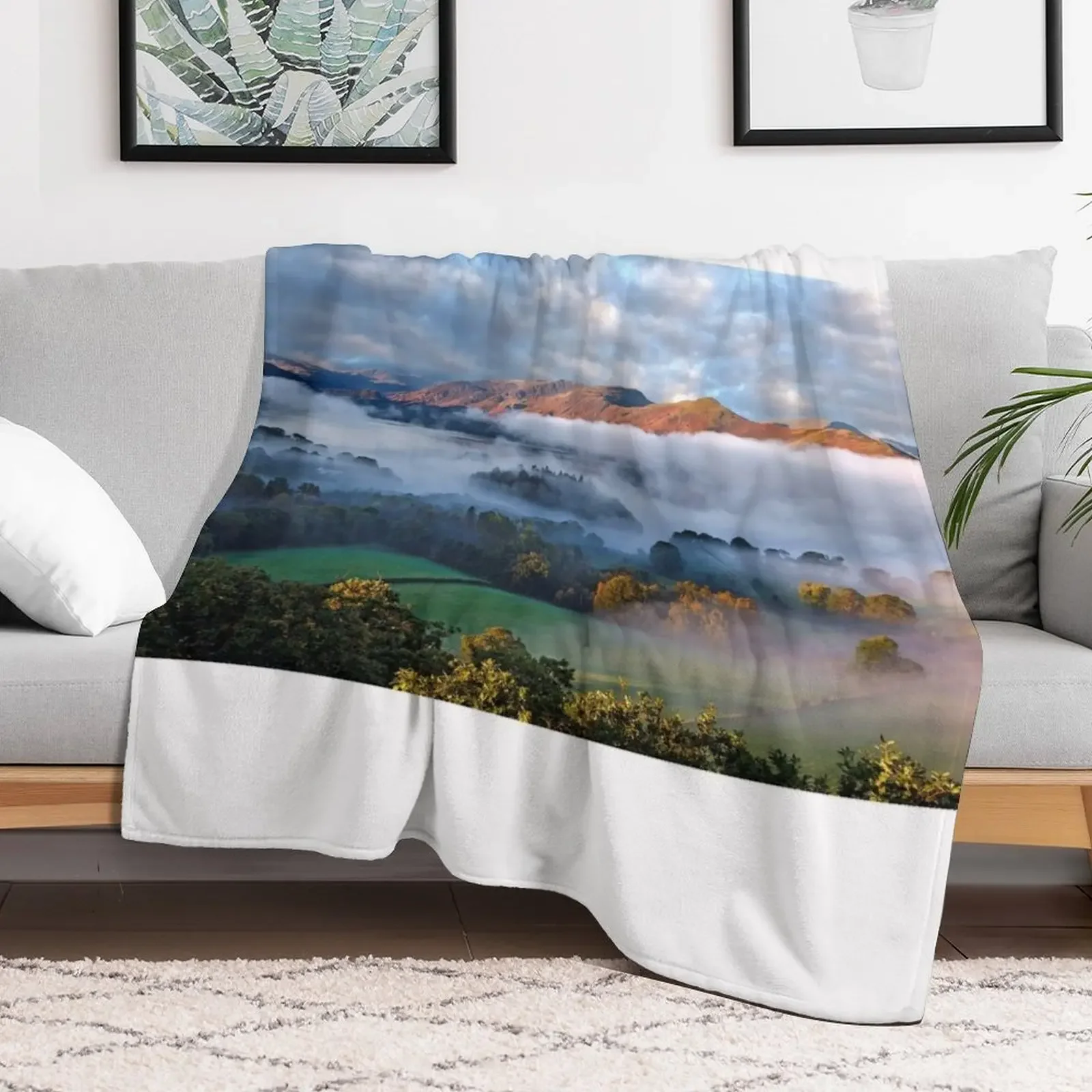 Mists on Derwentwater and Catbells in the English Lake District Throw Blanket Cozy Napping Blanket Gift for Mom Dad
