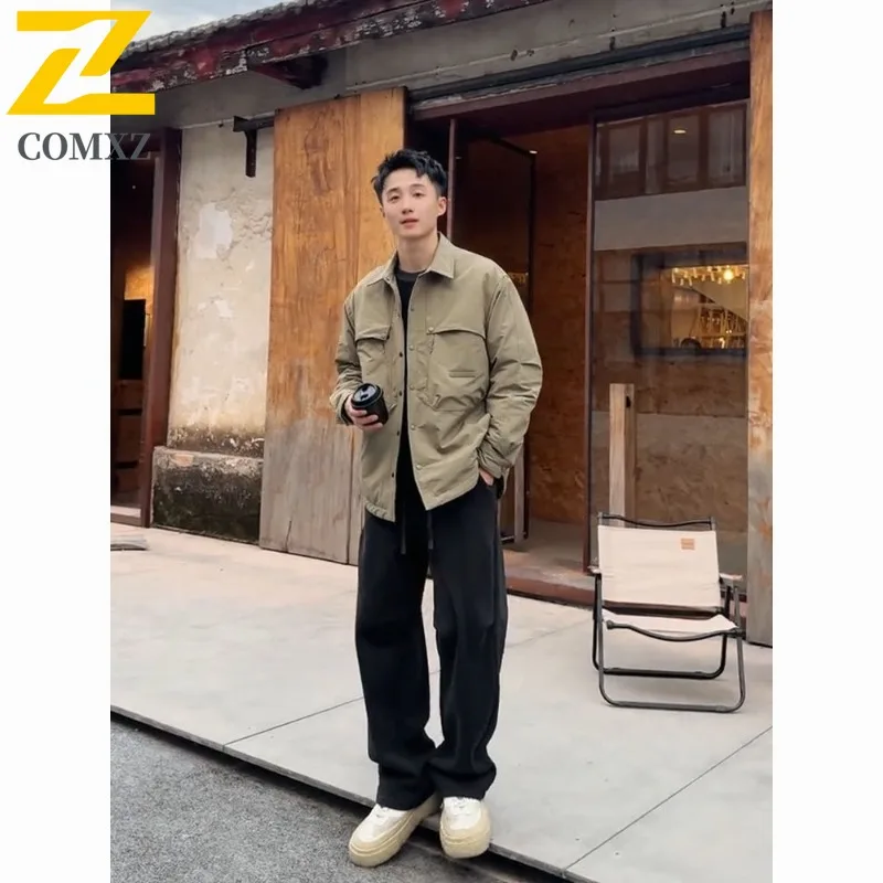 

COMXZ 2025 Men Lapel Jacket Fashion Trendy Multi Pocket Decoration Coat Casual Streetwear Lightweight Outerwear windbreaker
