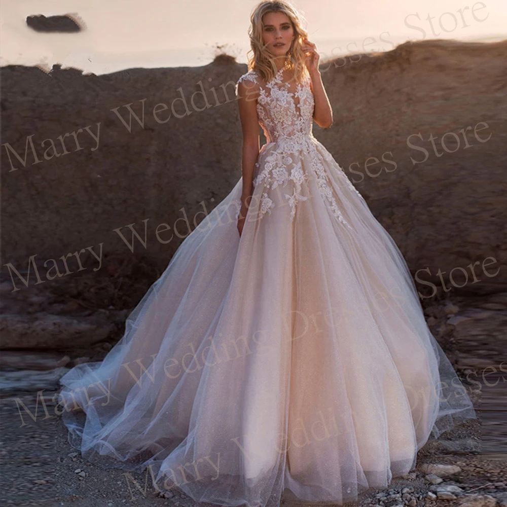 Robes de mariée A-ligne Boho pour femmes, appliques classiques, dentelle, quel que soit le bouton de la mariée, tulle, modeste, luxueux, éducatif