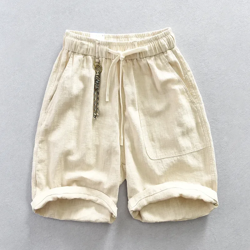 

Men's Linen Cotton Blend Casual Shorts Japanese Style Loose Straight Summer Knee Length Shorts