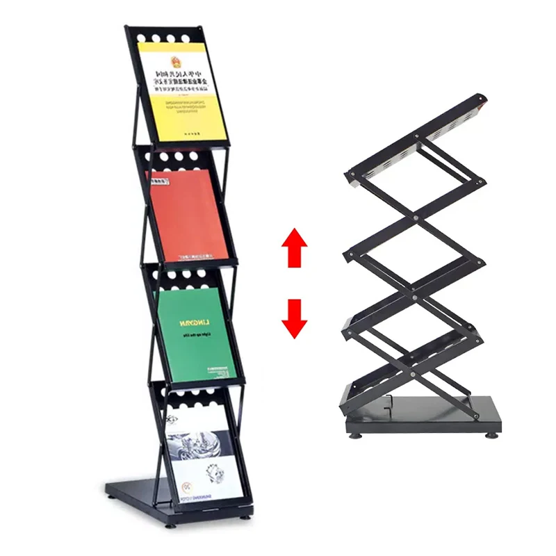 

A4 Floor Standing Foldable Acrylic Metal Magazine Display Rack Metal Magazine Brochure Holder