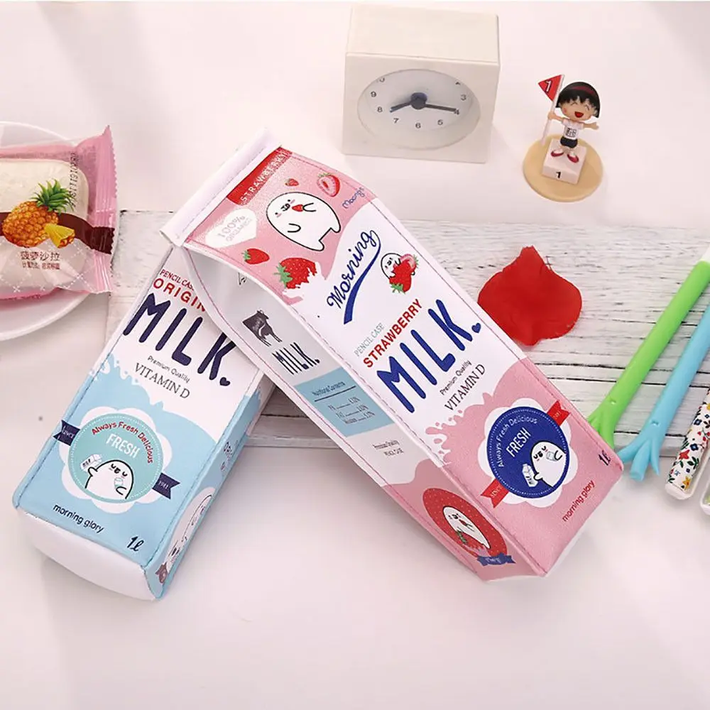 Creative Kawaii Cartoon Morning Milk Big Storage Office Supply Waterproof Pencil Case Pen Bag Pencil Box Fruit Milk Carton