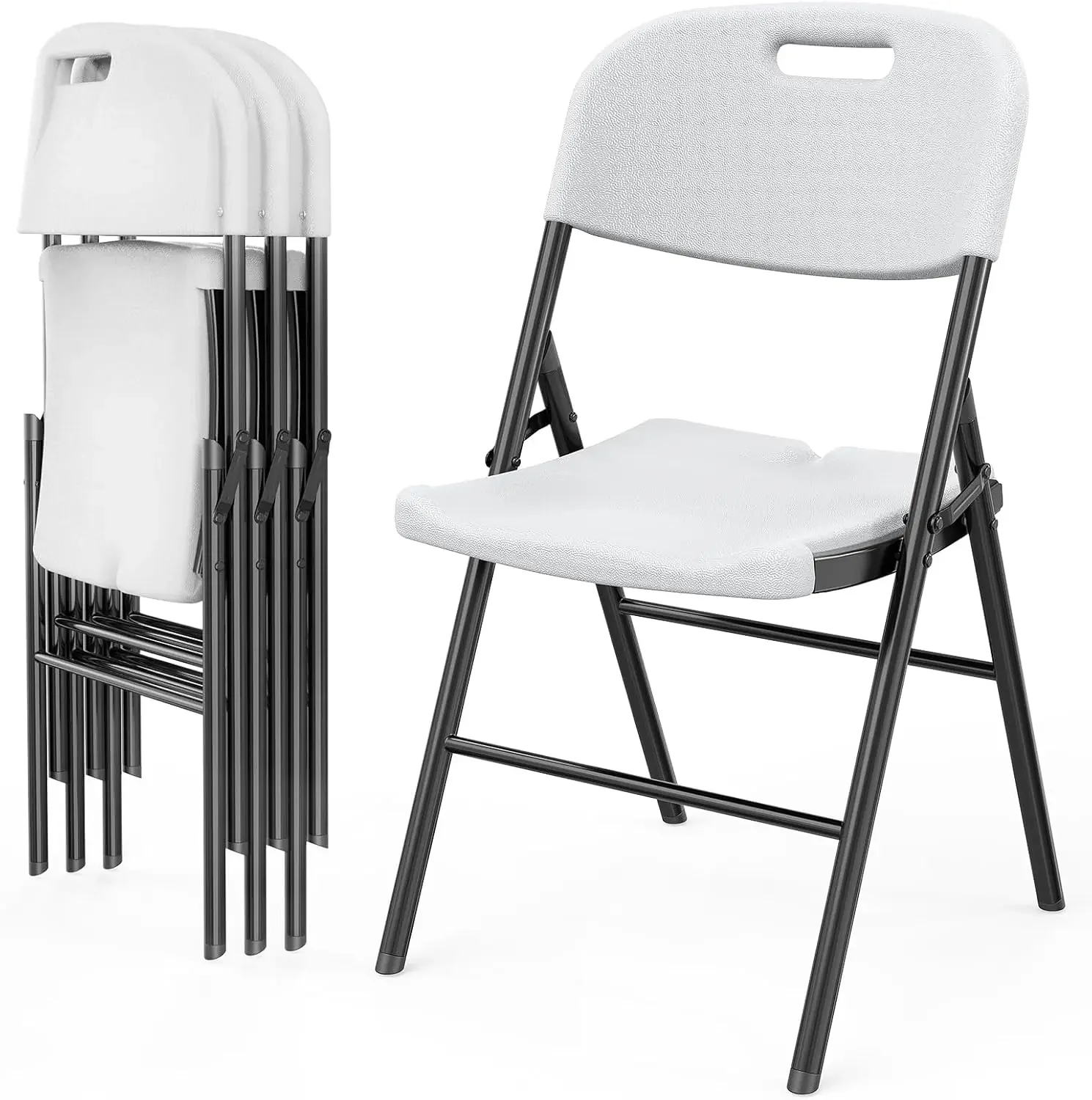 Folding Chairs, Heavy Duty Foldable Chair Portable HDPE Plastic Seat with Steel Frame for Indoor Outdoor Dinning Party We