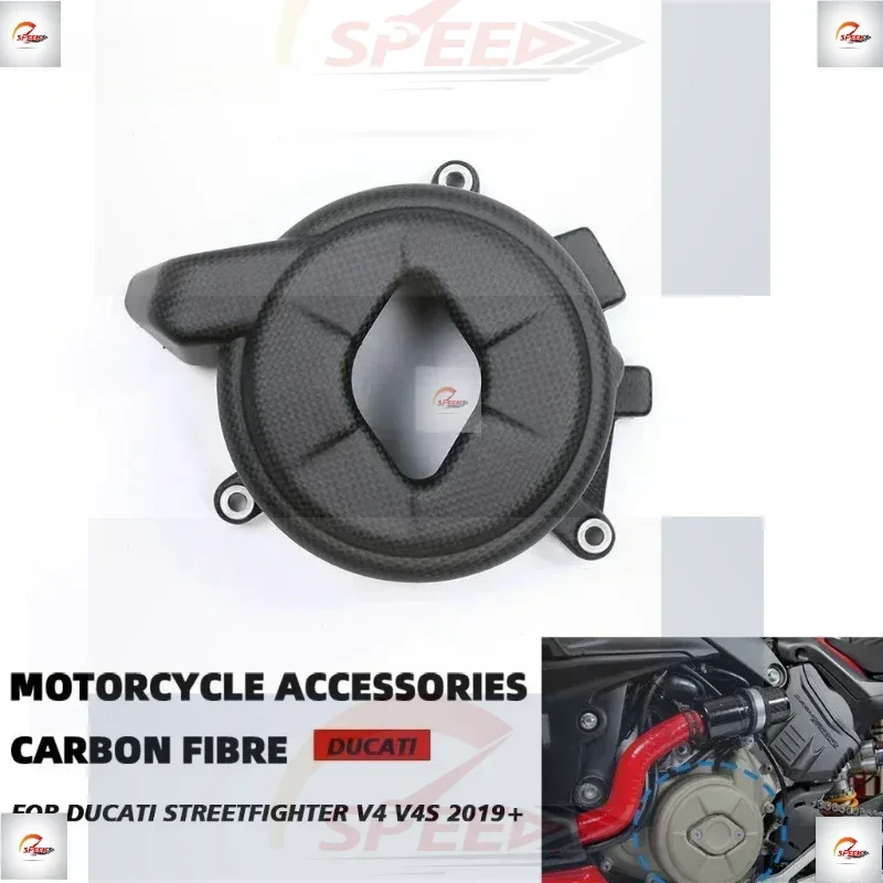 for  Motorcycle Real Carbon Fiber Left Engine Cover Guard Case Protector Accessories For DUCATI Streetfighter V4 V4S 2019 - 2024
