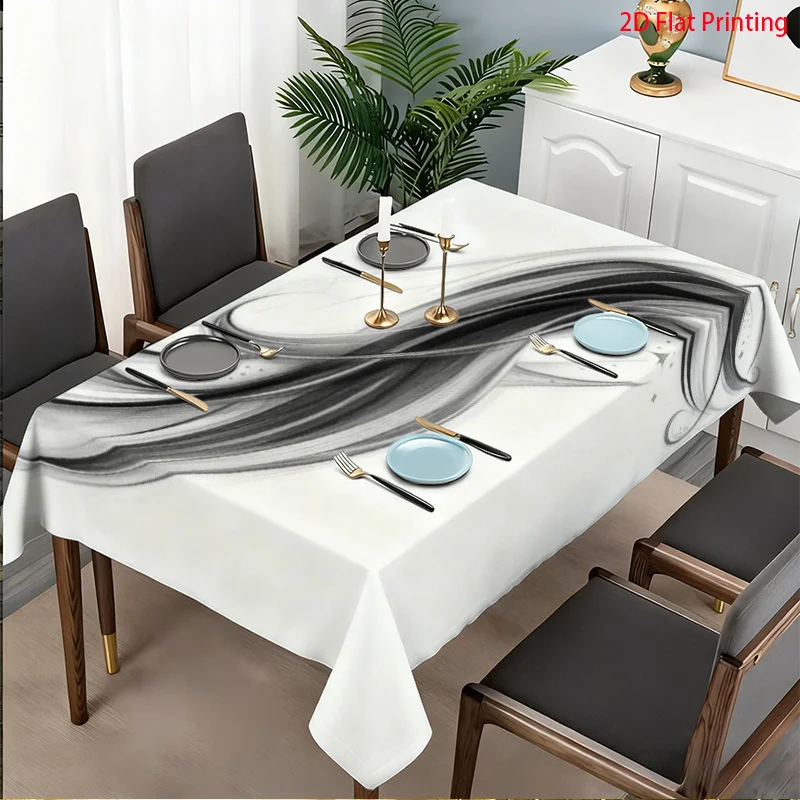 Rectangular tablecloth, heavy-duty and high-quality, tablecloth, streamlined hairline, black and white gradient.