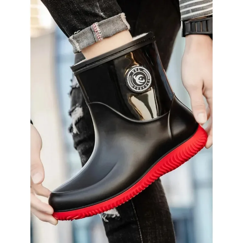 

Large Size 47 48 Fce Lined Rain Boots Men 49 Mid-Calf Rubber Non-Slip Winter Warm Waterproof oes Adult Rain Boots