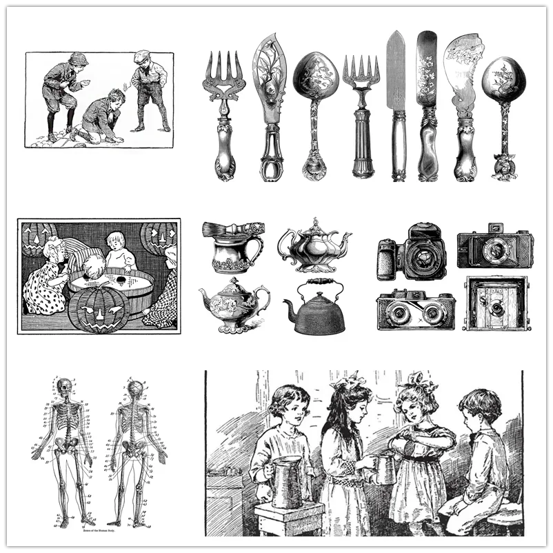 14*10CM Vintage antique Christmas Clear Stamps House children shells Halloween Easter Crafts no Metal Cutting Dies Scrapbooking