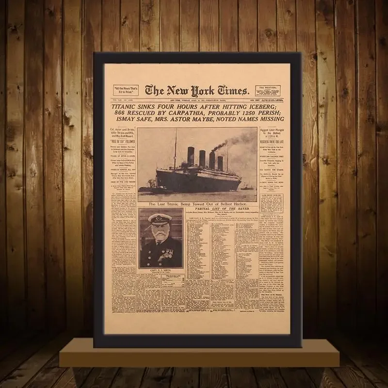 5PCS Classic The New York Times History Poster Titanic Shipwreck Old Newspaper Kraft Paper