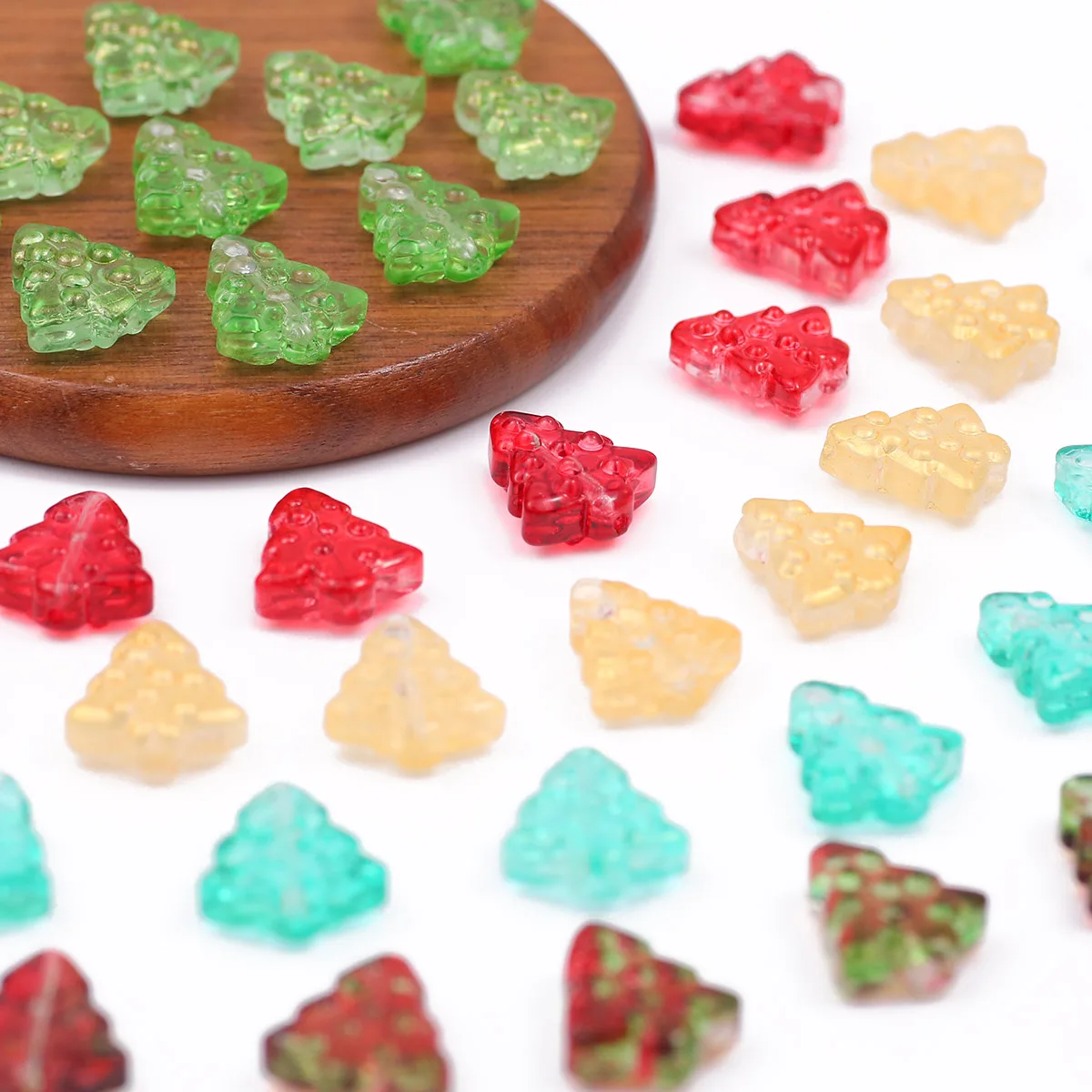 

10Pcs 15*16.5mm Green Color Christmas tree Glass Spaced Loose Beads For Jewelry Making Bracelet Necklace Keychain DIY Accessory