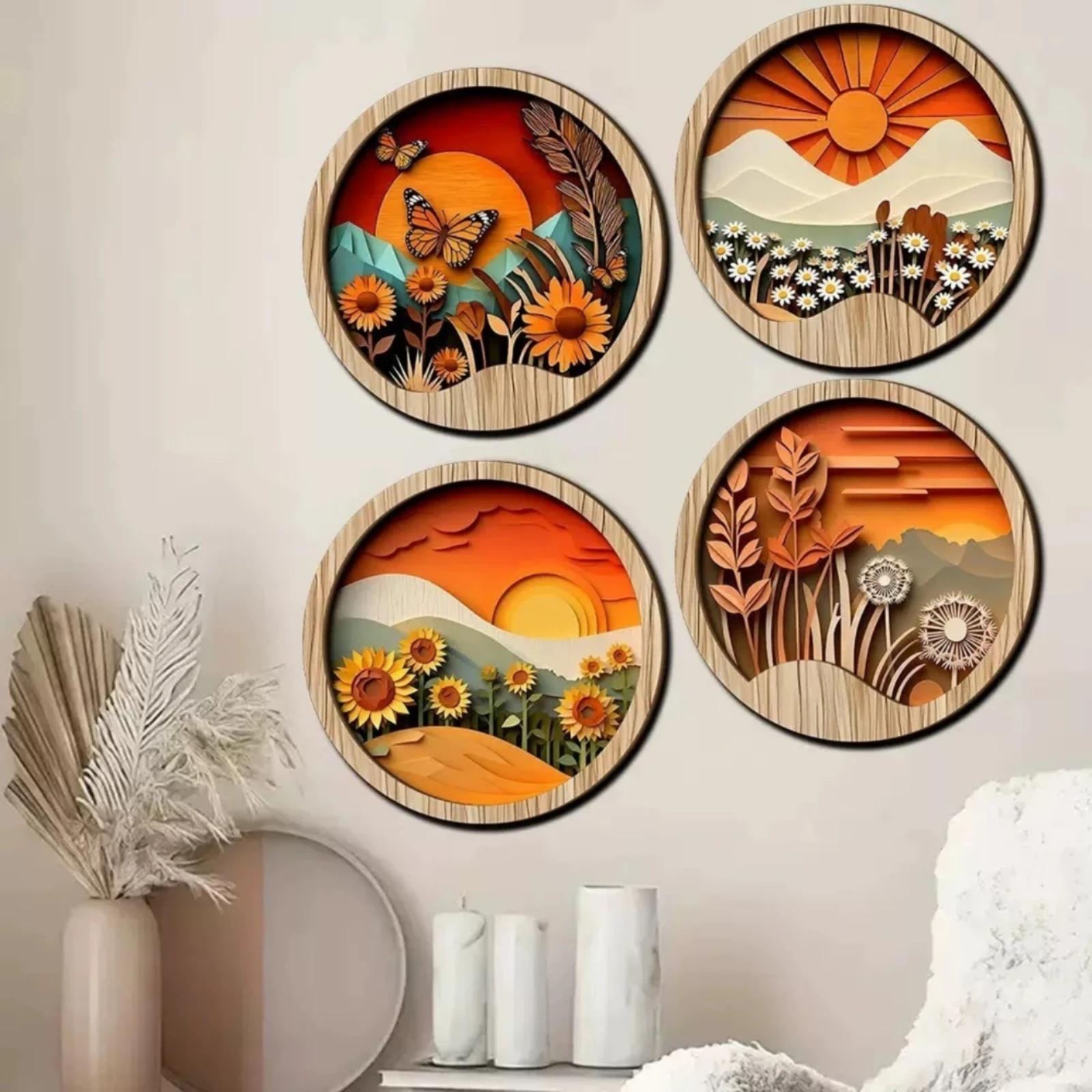 4 Pieces Wood Wall Decor Rustic Plaques with Adhesive Sheet for Living Room, Entryway