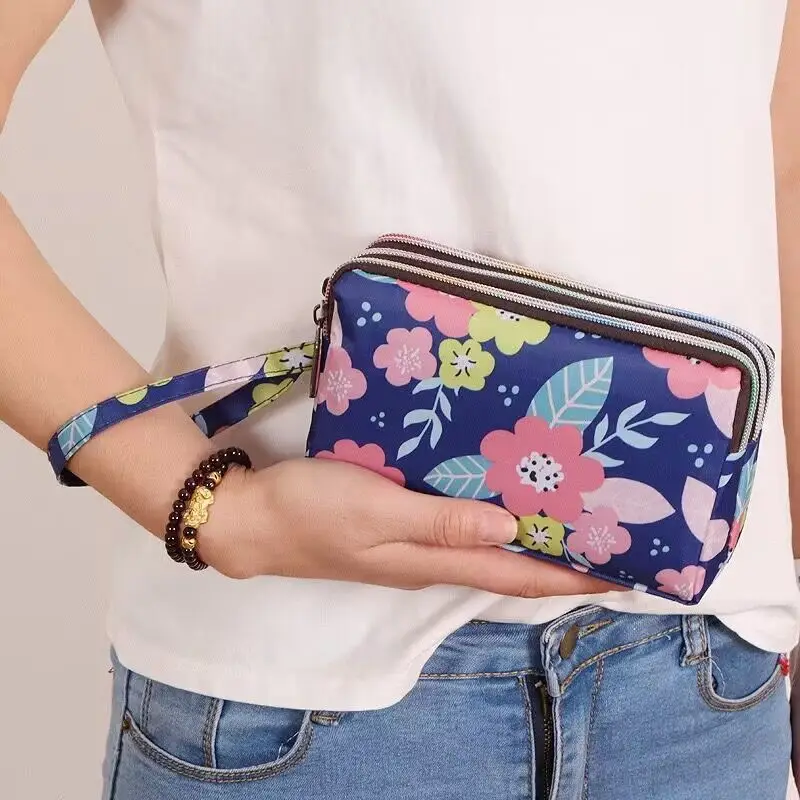 Women's Long Coin Purse Large Cell Phone Bag Fabric Printing Hand Bag