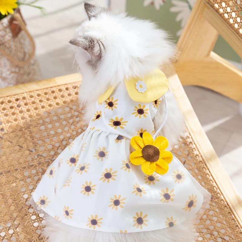 Dog Sunflower Dress Summer Dog Clothes Luxury Dog Skirt Pet Dog Apparel Bow Lace Dresses Chihuahua Bichon Kitten Puppy Clothing