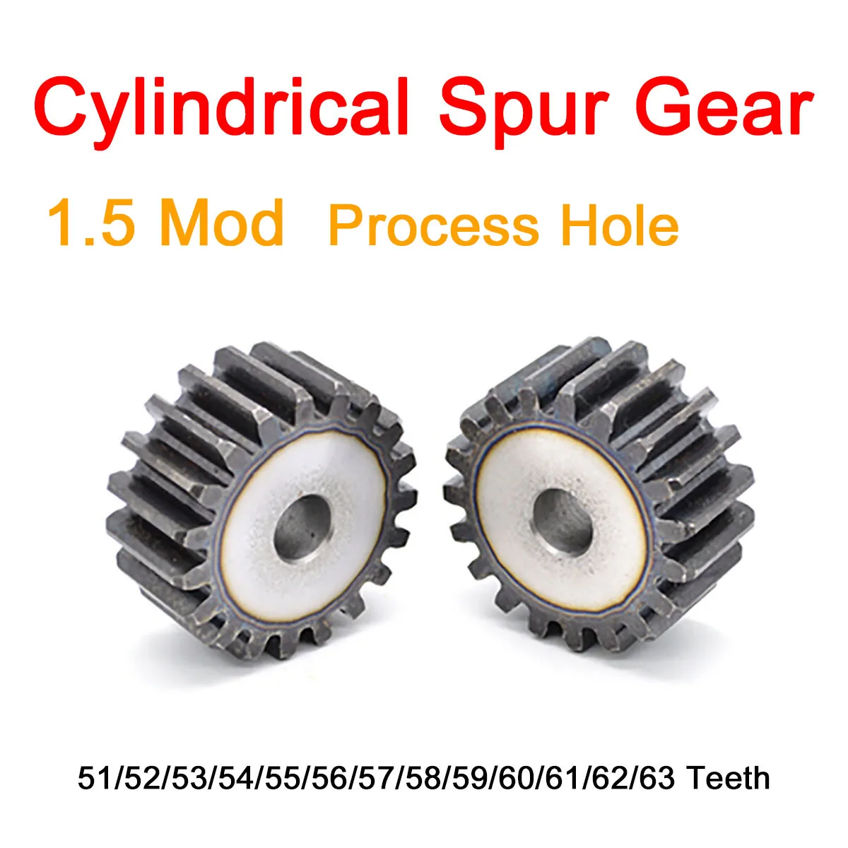 

1Pc 1.5Mod Cylindrical Spur Gear 51/52/53/54/55/56/57/58/59/60/61/62/63 Teeth 45# Steel Transmission Gear Tooth Pitch 4.71mm