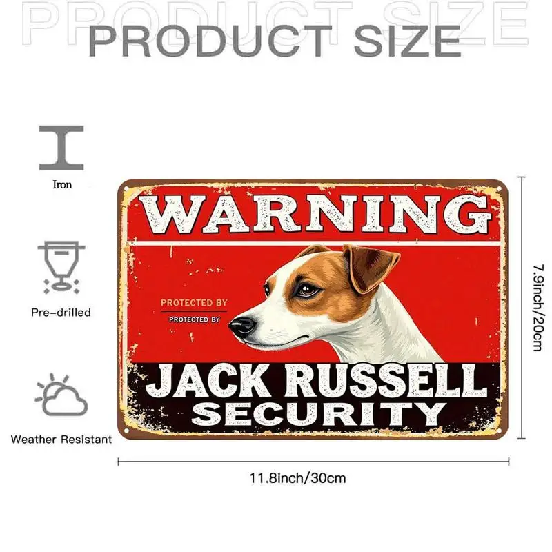 Funny Jack Russell Terrier Security Warning Sign，Metal tin sign，Suitable for indoor use、Garden、Outdoor
