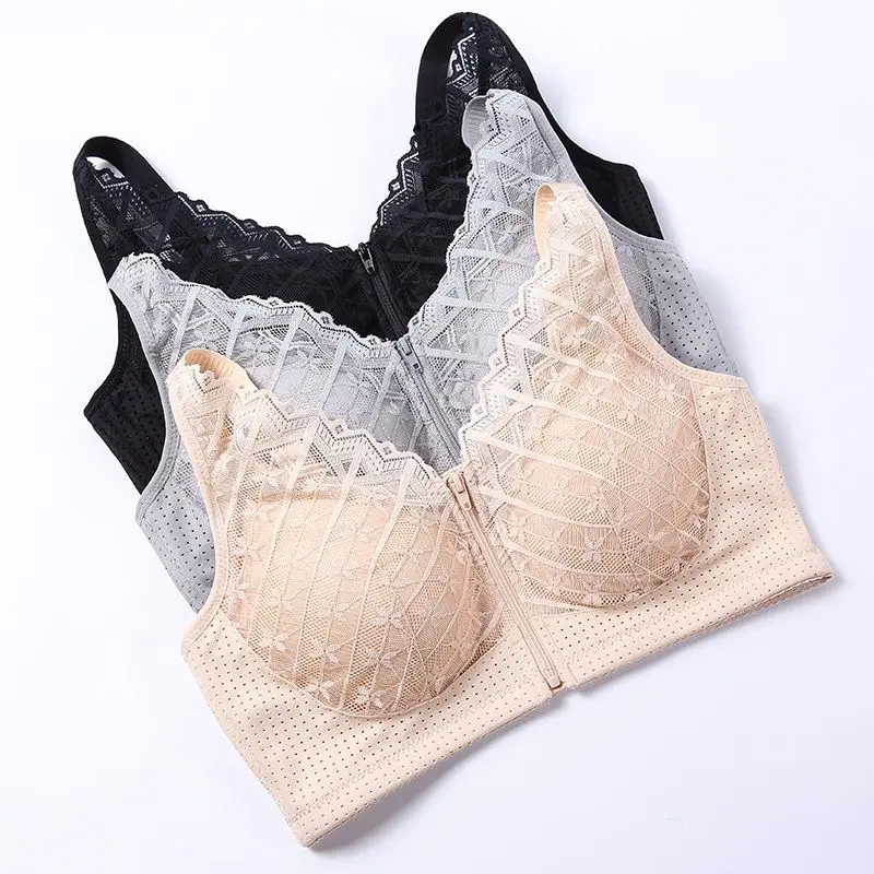 

Front Zipper Exquisite Underwear Comfort Women Beauty Back Gathering Correction Anti-sagging Lace Traceless Bra Wireless