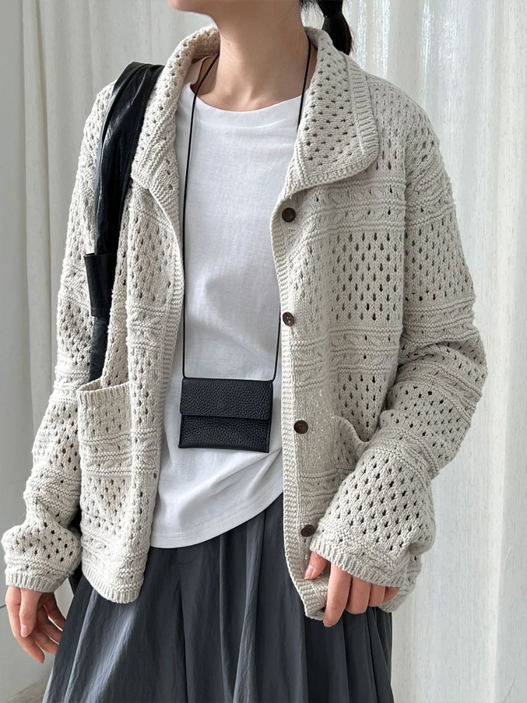 

Hikigawa Chic Fashion Women Vintage Hook Flower Hollow Out Knitted Cardigan Autumn New Long Sleeve Sweater Coasts Top Mujer