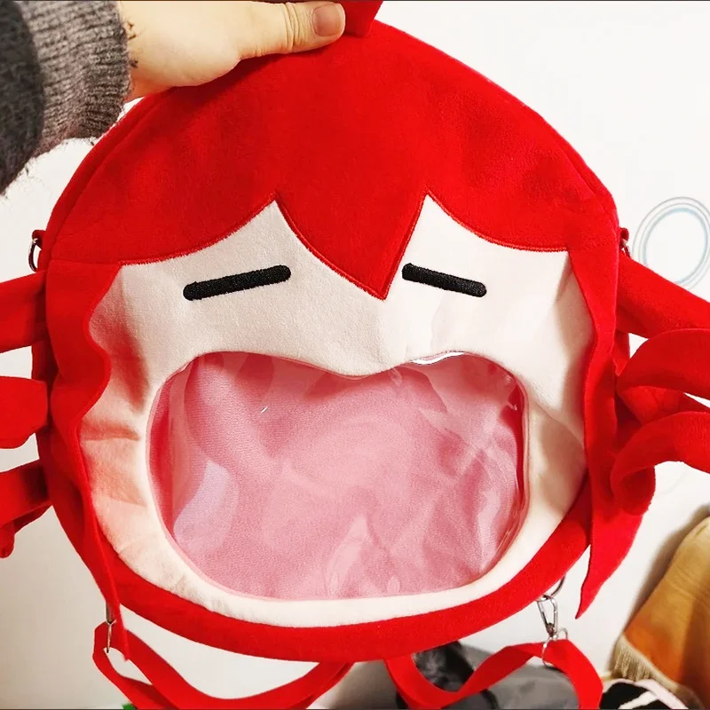Mochila de felpa de dibujos animados Kasane Teto, Cosplay de Anime, cremallera transparente, bandolera mensajero de boca grande, regalo bonito DIY para fanáticos de los niños