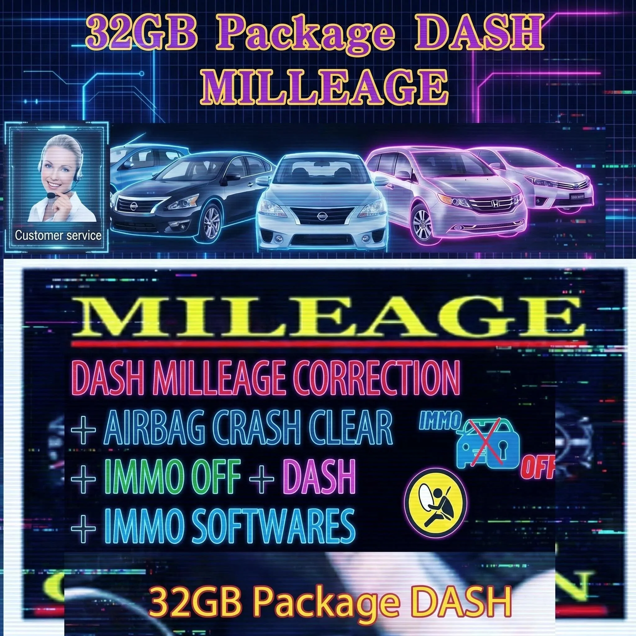 32GB Full Software Pack Mileage Correction Airbag Crash Clear IMMO off Dash & IMMO Car Diagnostic Tools