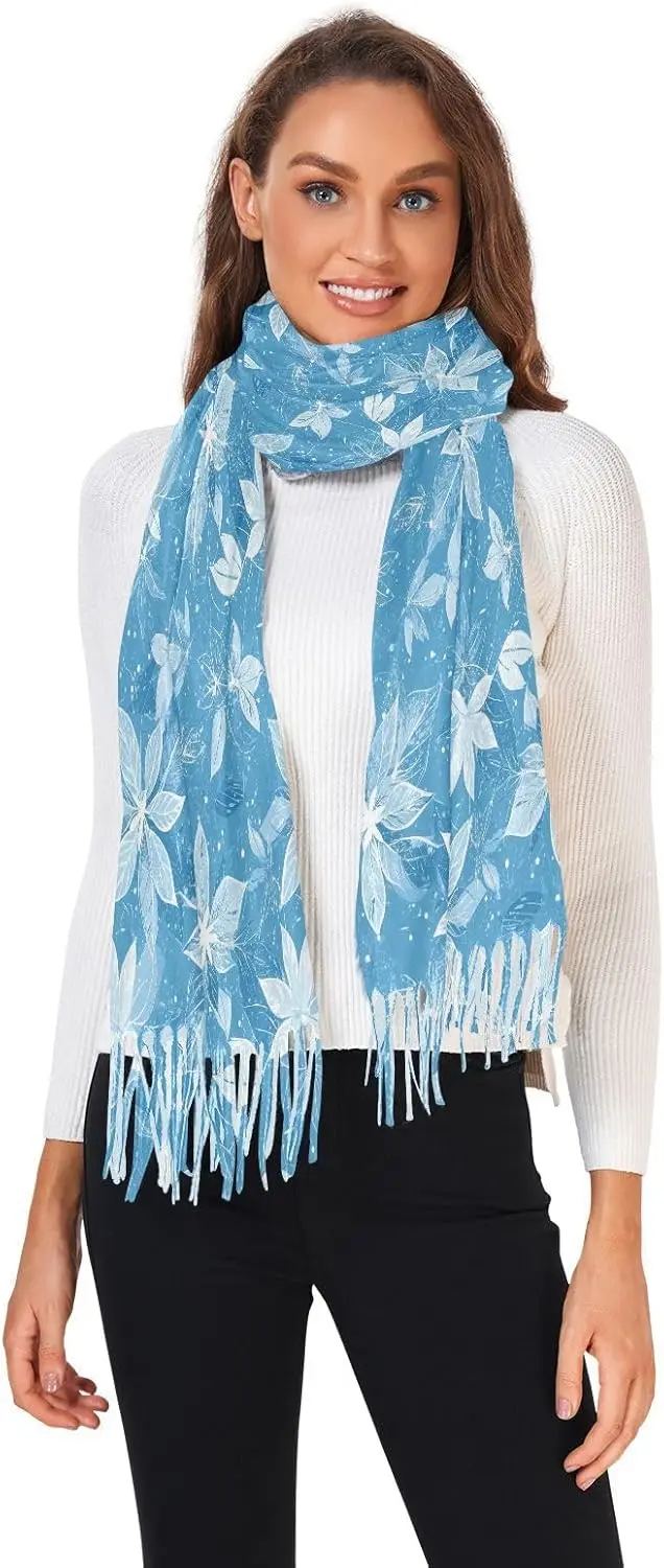 عيد الميلاد نمط الأزهار الطفل الأزرق شالات ويلتف الشتاء الكشمير وشاح لطيف السيدات هدايا عيد الميلاد #2