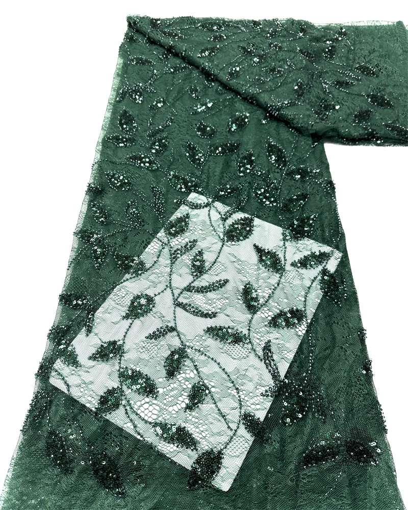 

African Handmade Beaded Lace Fabric Groom Nigerian French Sequins Net Lace Fabrics for Evening Dress