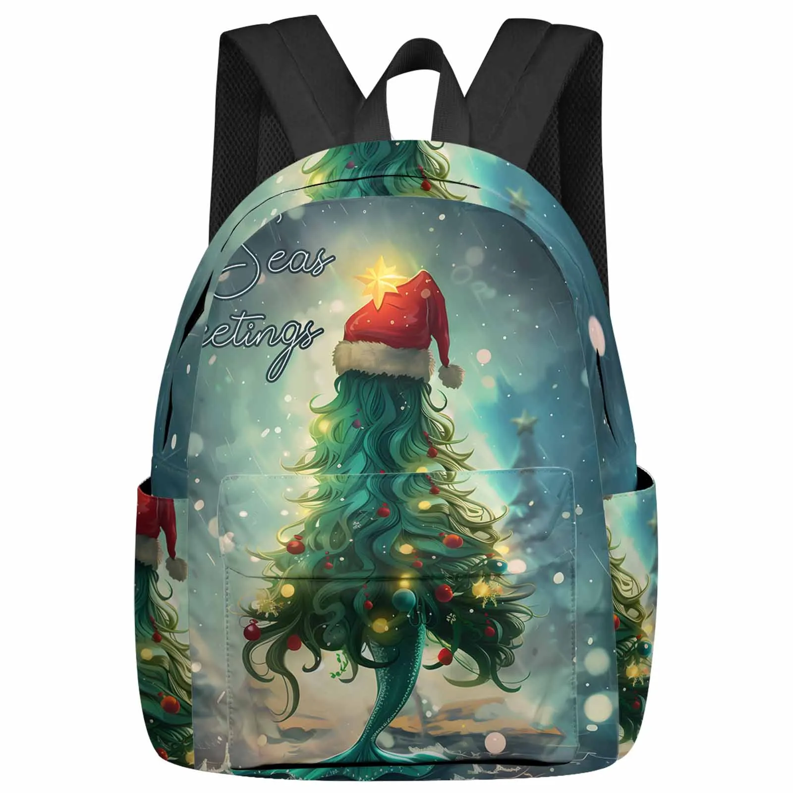 

Christmas Mermaid Christmas Tree Lights Backpacks Custom Student School Bags Laptop Backpack Men Women Female Travel Mochila