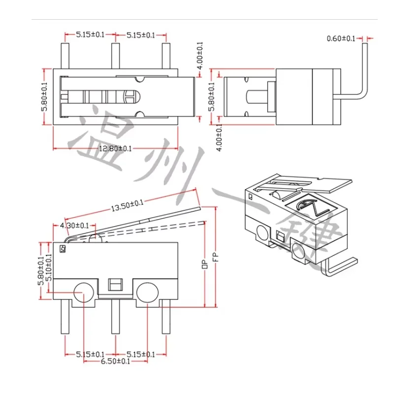 10 unidades MS-011 barra recta de dirección inversa 3 pies curvos pequeño Micro interruptor de ratón Rectangular mango recto